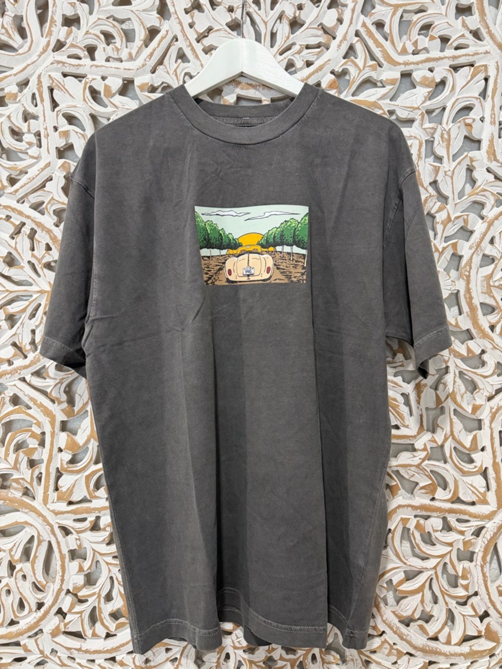 Vans Charcoal Short Sleeve Tee with Retro Car Graphic